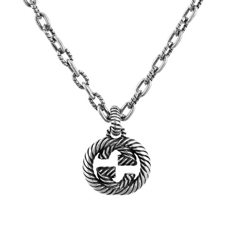 gucci interlocking g aged silver necklace|interlocking g necklace in silver.